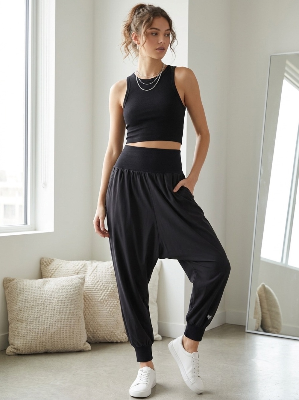 Forever 21 Black High Waist Harem Joggers Slouchy Lounge Pants S⁠